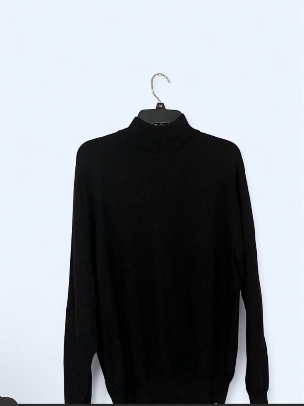 Black Merino Wool Blend Turtleneck Sweater XL Minimalist Classic Knit